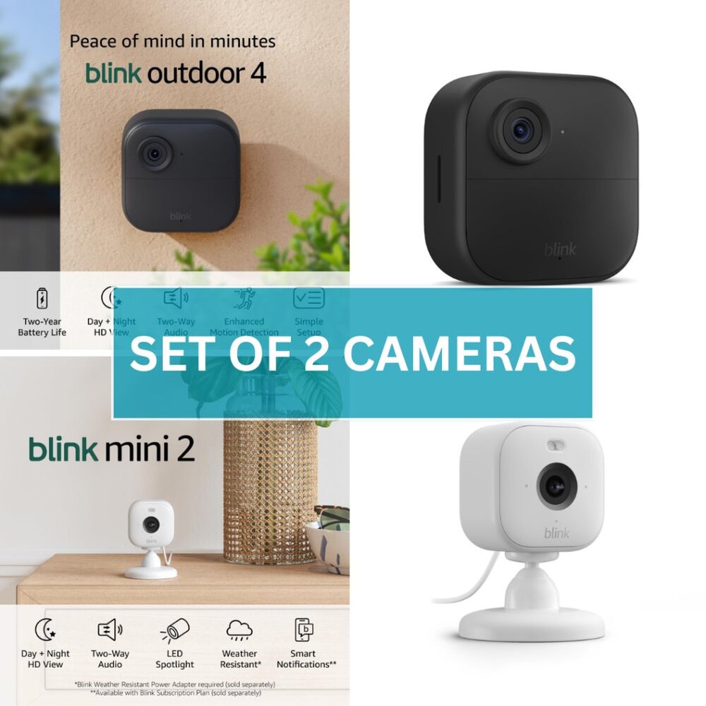 Blink Outdoor 4 (newest) Wire-Free Smart Security Camera BUNDLE w/ Blink Mini 2